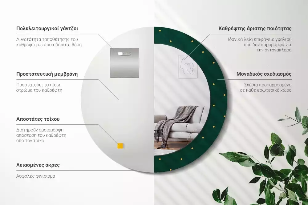 Oglindă rotundă ramă cu imprimeu Model matlasat