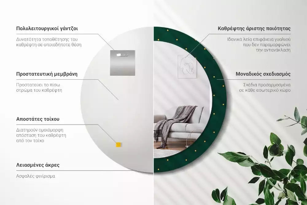 Oglindă rotundă ramă cu imprimeu Model matlasat