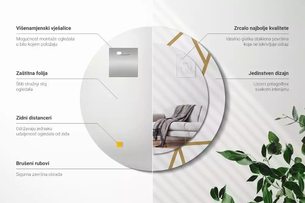 Oglindă rotundă imprimată Compoziție liniară