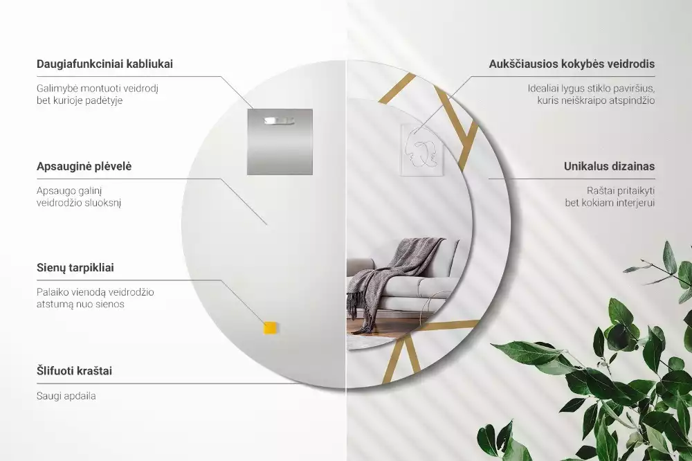 Oglindă rotundă imprimată Compoziție liniară