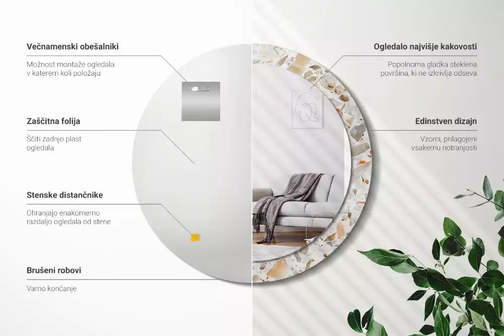 Oglindă rotundă ramă cu imprimeu Stil terrazzo