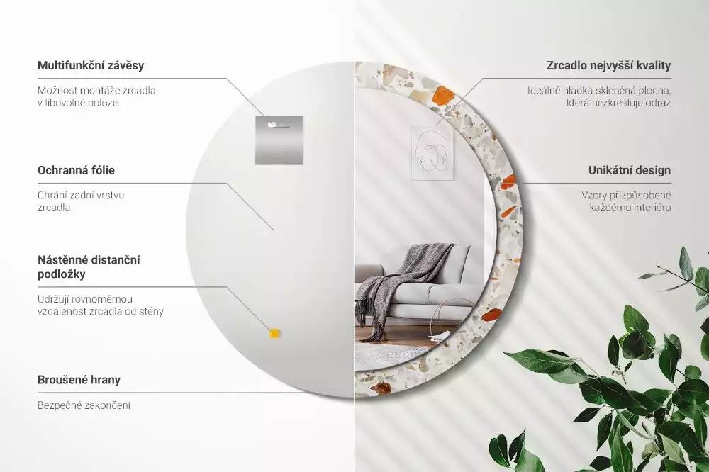 Oglindă rotundă ramă cu imprimeu Stil terrazzo