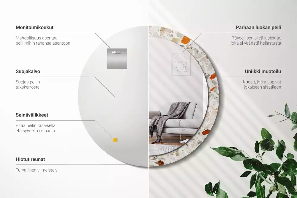 Oglindă rotundă ramă cu imprimeu Stil terrazzo