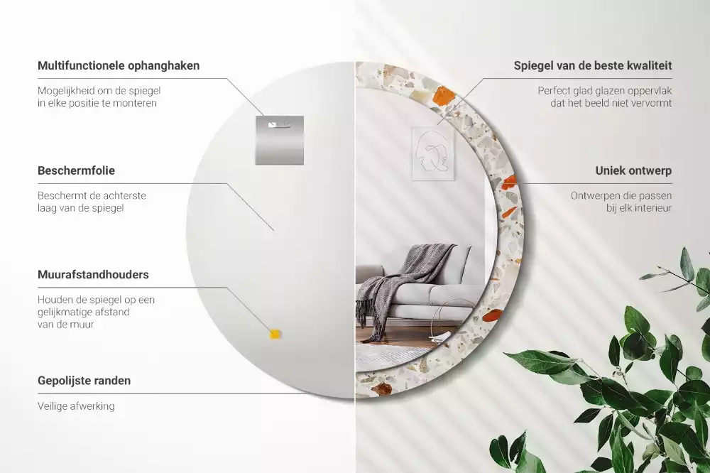 Oglindă rotundă ramă cu imprimeu Stil terrazzo