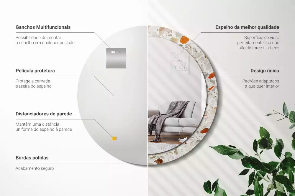 Oglindă rotundă ramă cu imprimeu Stil terrazzo