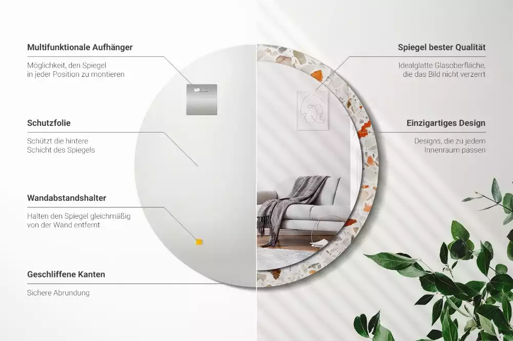 Oglindă rotundă ramă cu imprimeu Stil terrazzo