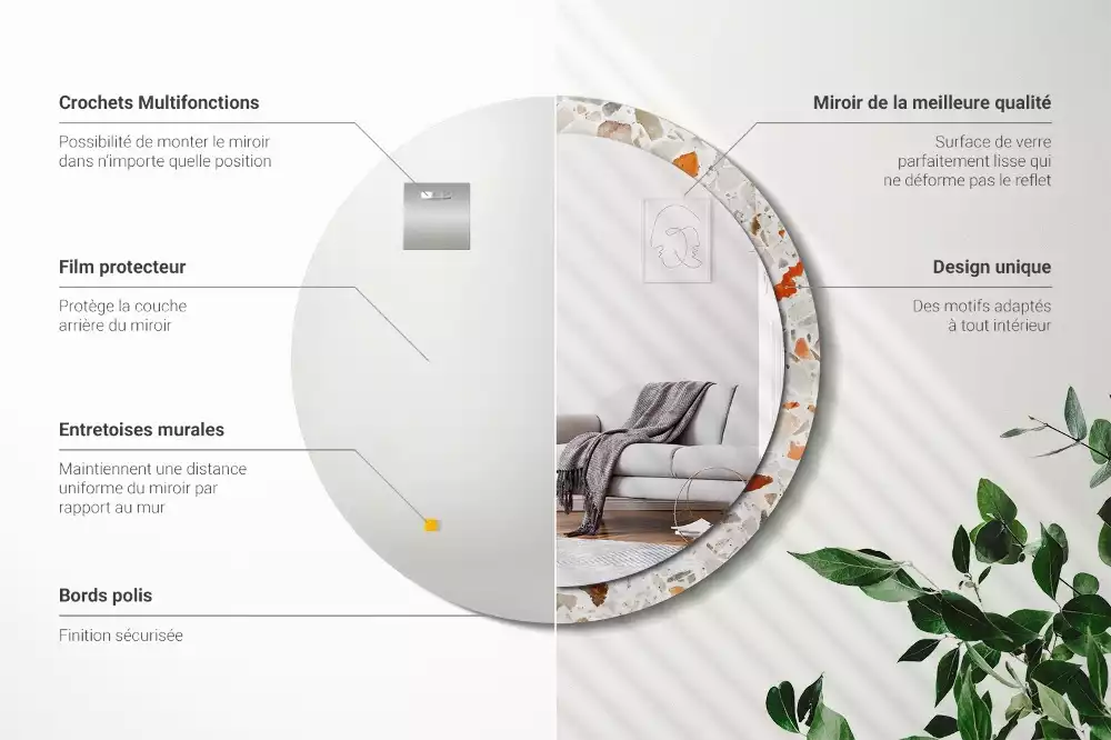 Oglindă rotundă ramă cu imprimeu Stil terrazzo