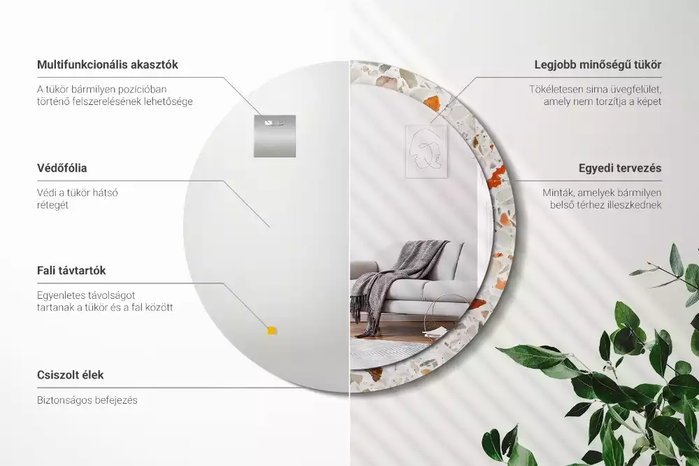 Oglindă rotundă ramă cu imprimeu Stil terrazzo