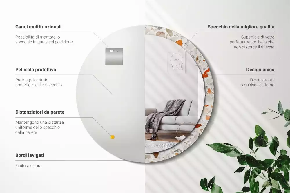 Oglindă rotundă ramă cu imprimeu Stil terrazzo