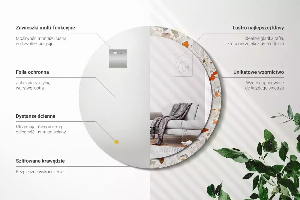 Oglindă rotundă ramă cu imprimeu Stil terrazzo