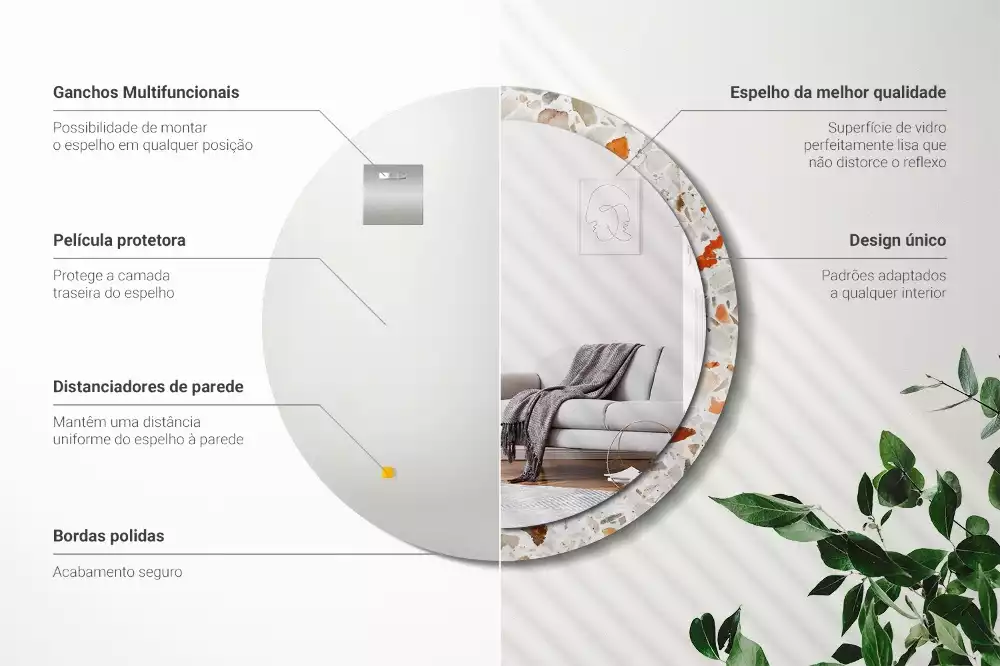 Oglindă rotundă ramă cu imprimeu Stil terrazzo