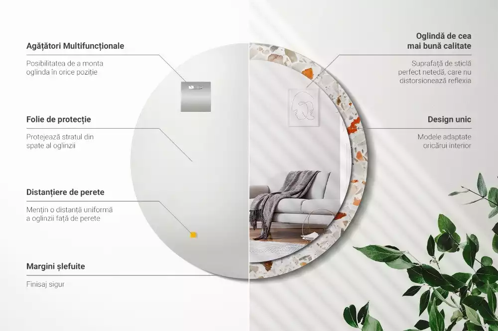 Oglindă rotundă ramă cu imprimeu Stil terrazzo