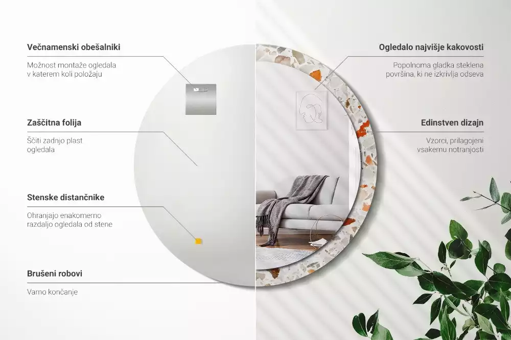 Oglindă rotundă ramă cu imprimeu Stil terrazzo