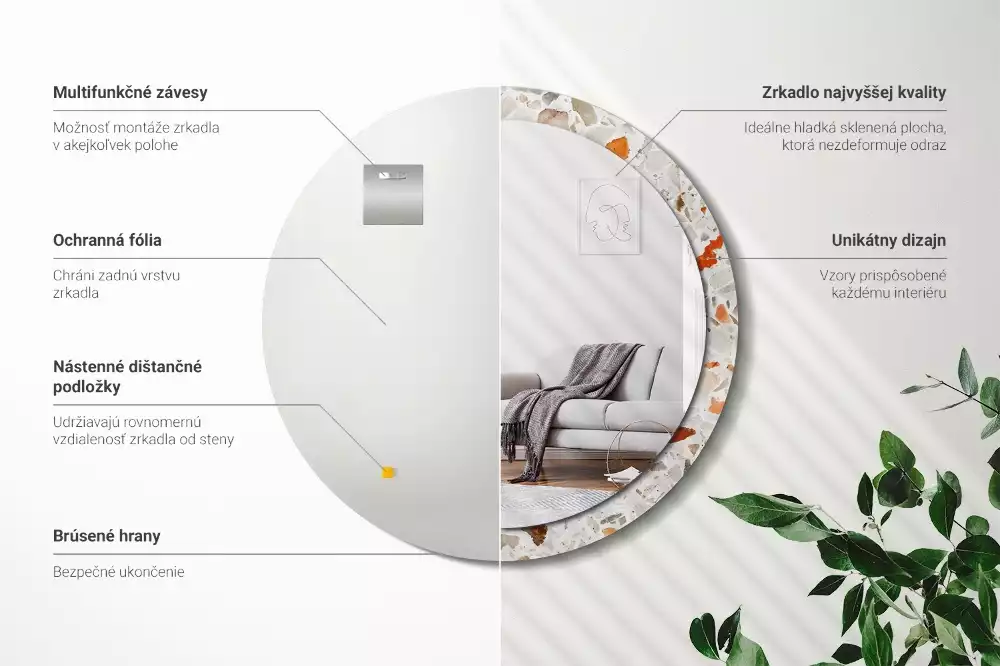 Oglindă rotundă ramă cu imprimeu Stil terrazzo