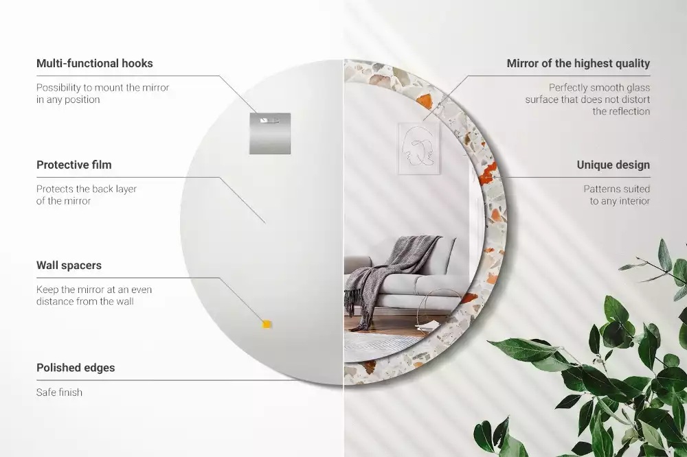 Oglindă rotundă ramă cu imprimeu Stil terrazzo