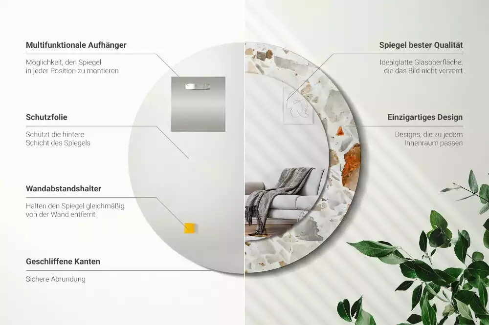 Oglindă rotundă ramă cu imprimeu Stil terrazzo