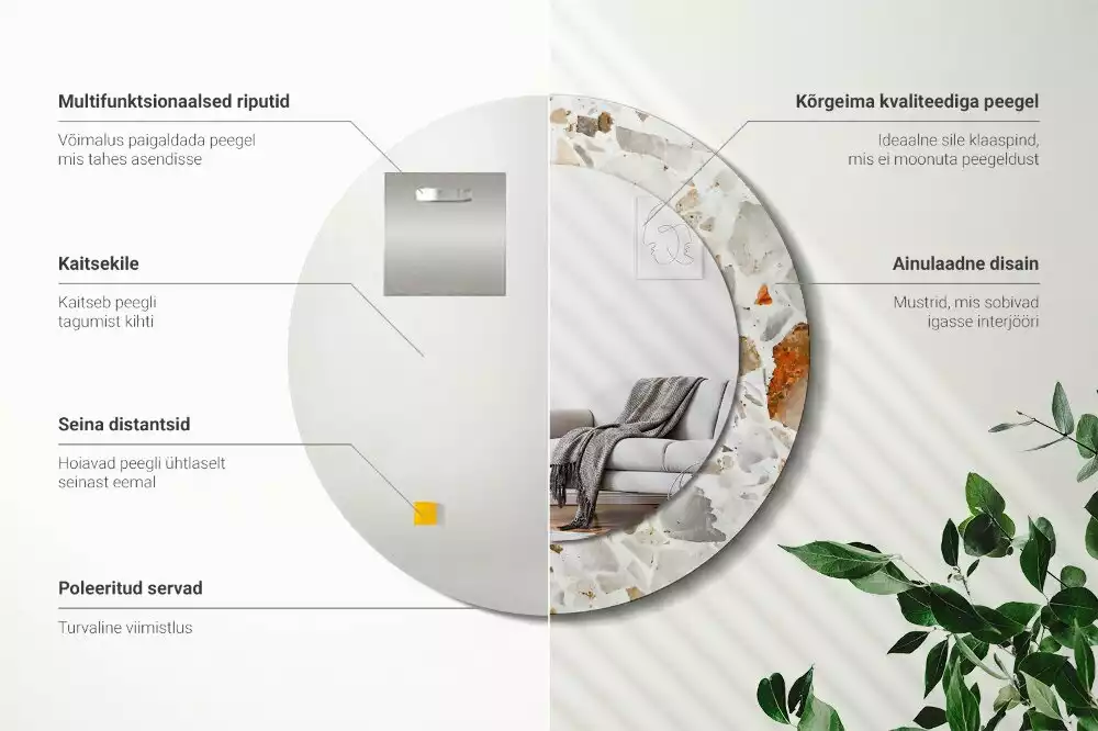 Oglindă rotundă ramă cu imprimeu Stil terrazzo