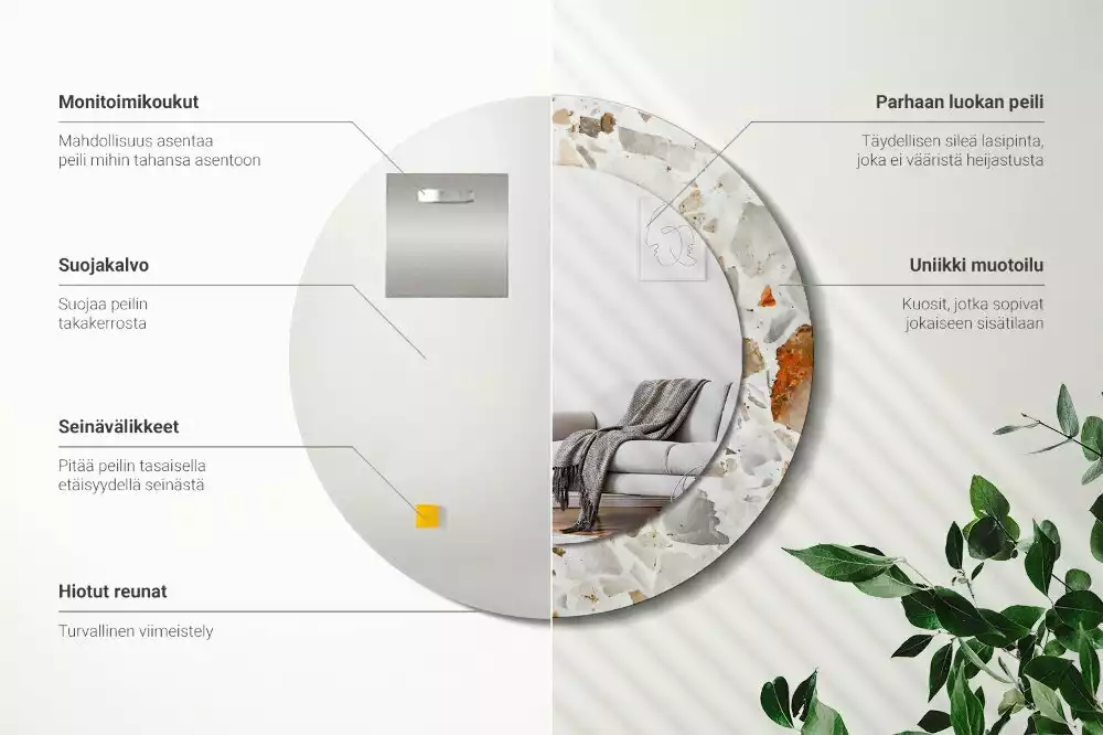 Oglindă rotundă ramă cu imprimeu Stil terrazzo