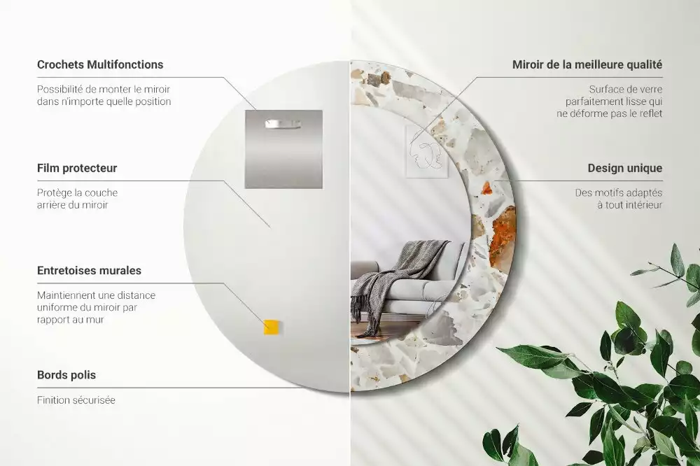 Oglindă rotundă ramă cu imprimeu Stil terrazzo