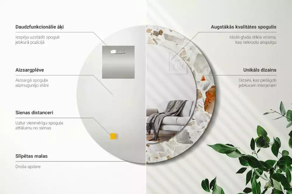 Oglindă rotundă ramă cu imprimeu Stil terrazzo