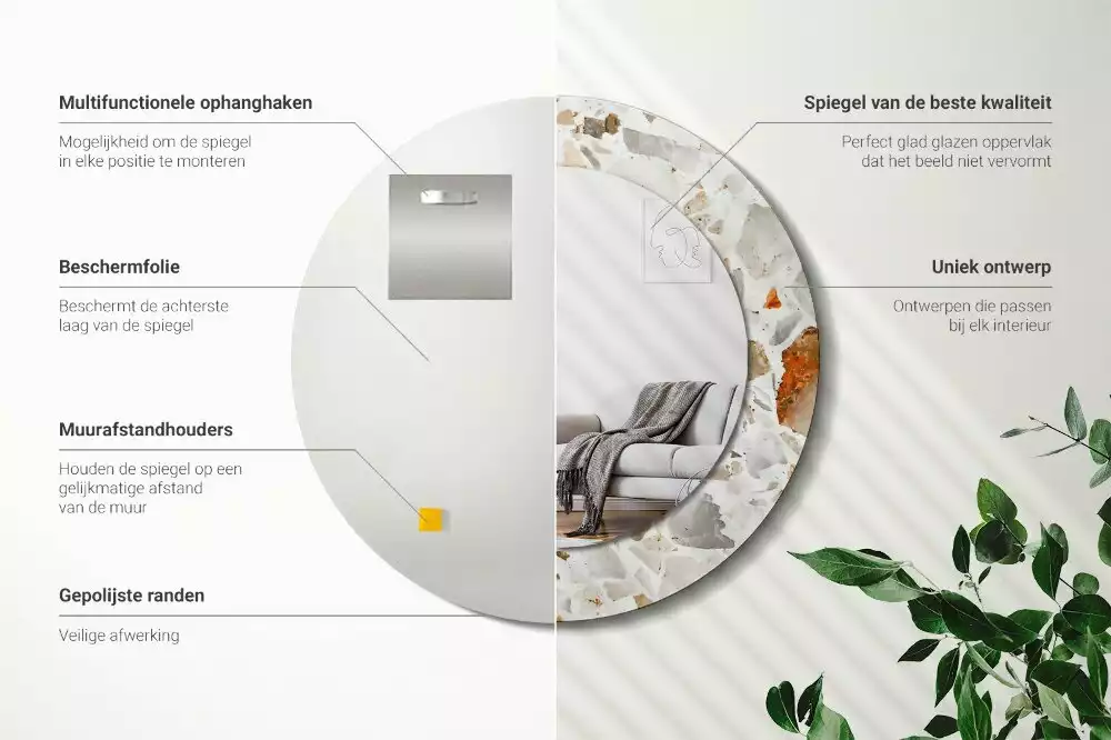 Oglindă rotundă ramă cu imprimeu Stil terrazzo