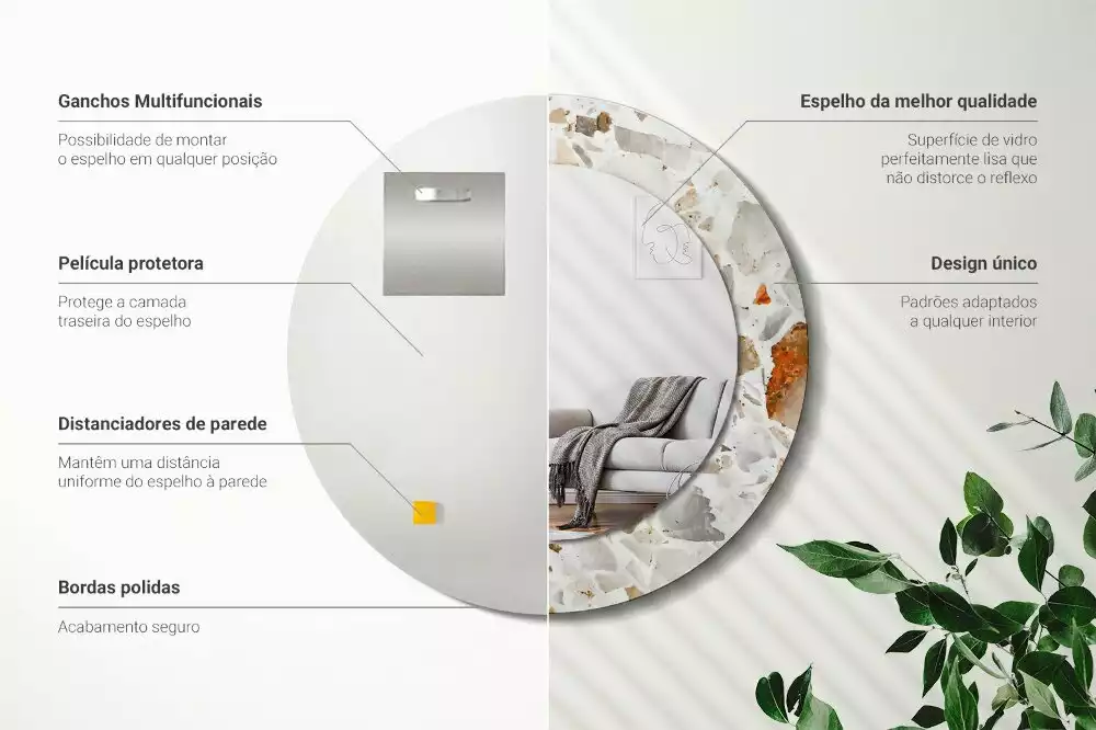 Oglindă rotundă ramă cu imprimeu Stil terrazzo