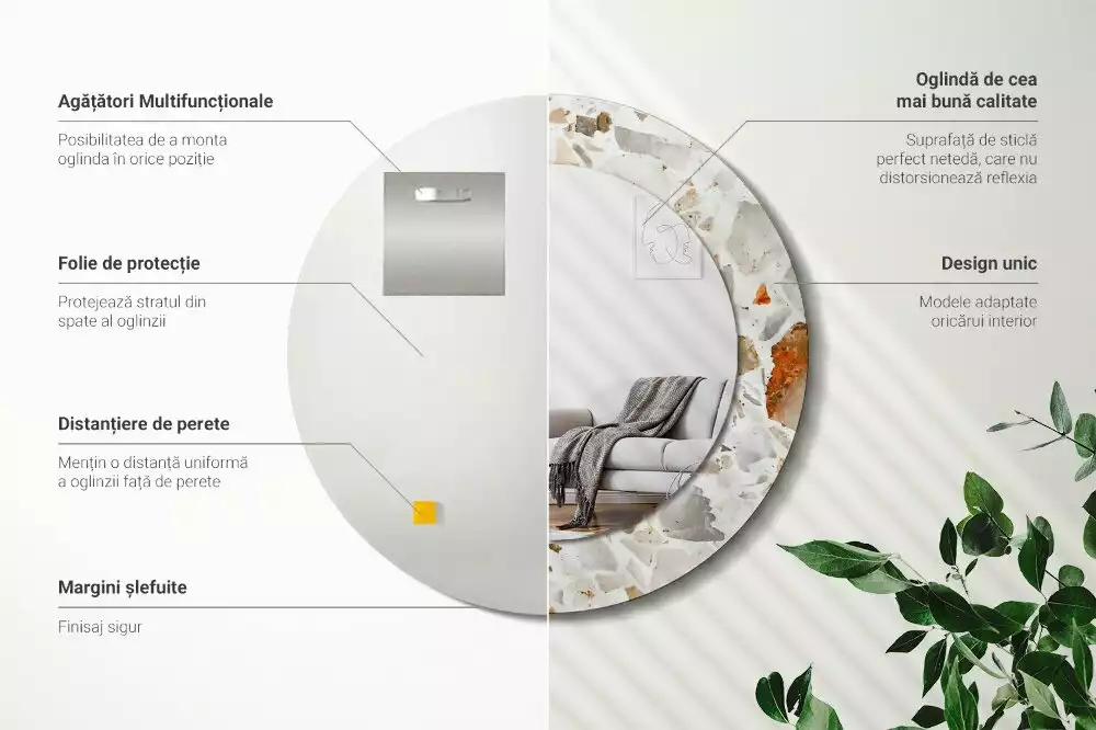 Oglindă rotundă ramă cu imprimeu Stil terrazzo