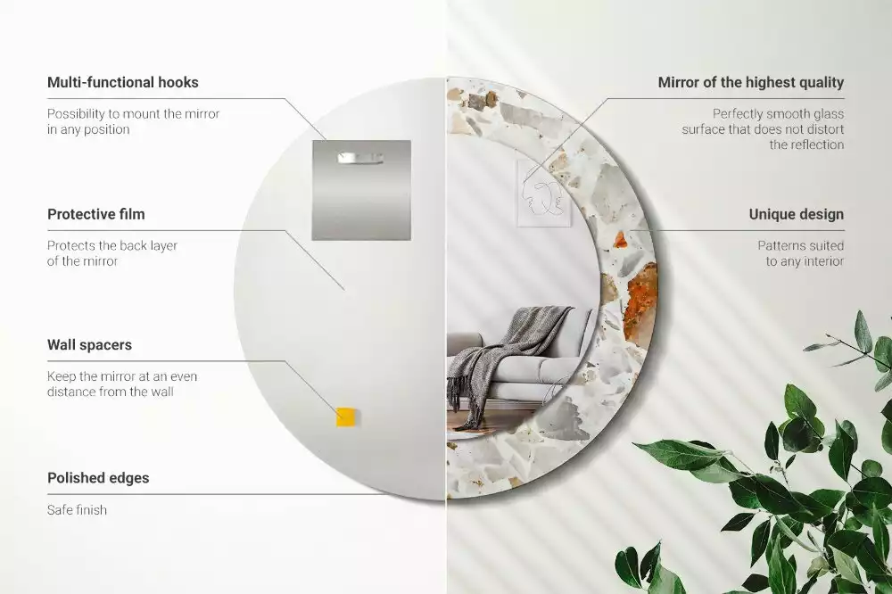 Oglindă rotundă ramă cu imprimeu Stil terrazzo