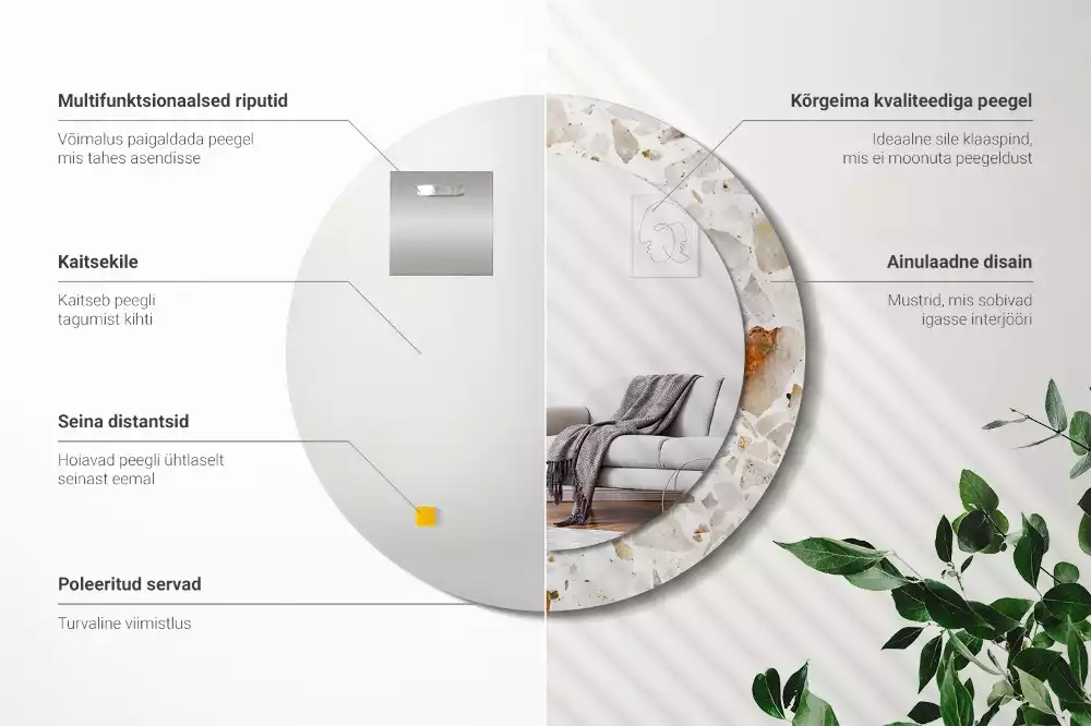 Oglindă rotundă ramă cu imprimeu Stil terrazzo