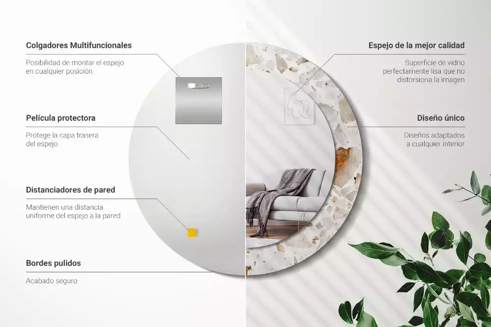 Oglindă rotundă ramă cu imprimeu Stil terrazzo