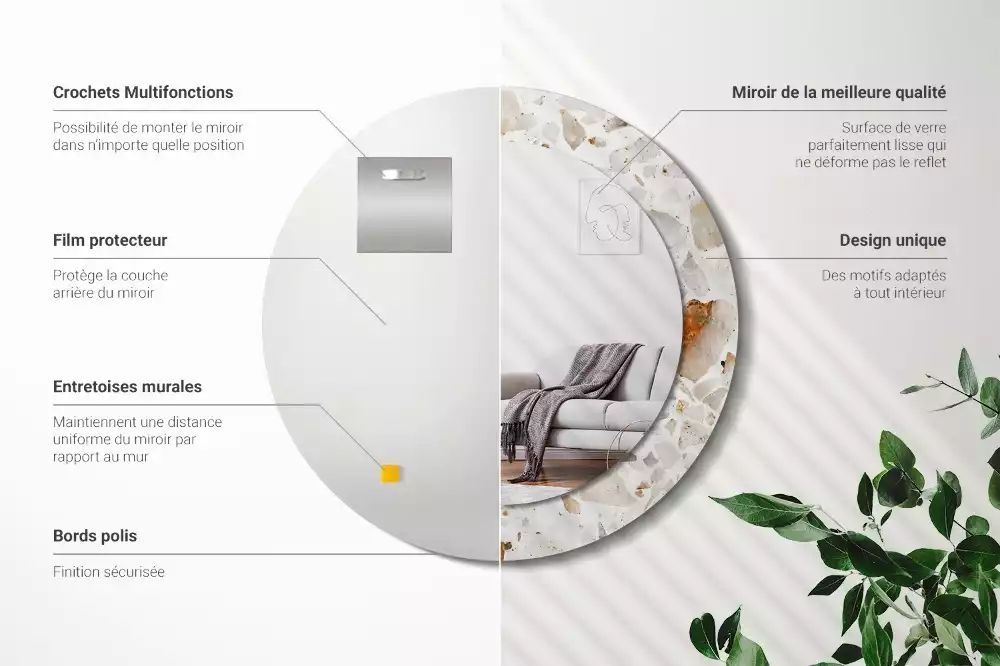 Oglindă rotundă ramă cu imprimeu Stil terrazzo