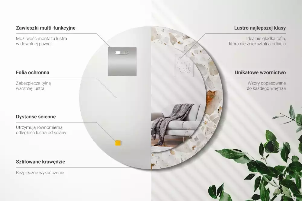 Oglindă rotundă ramă cu imprimeu Stil terrazzo