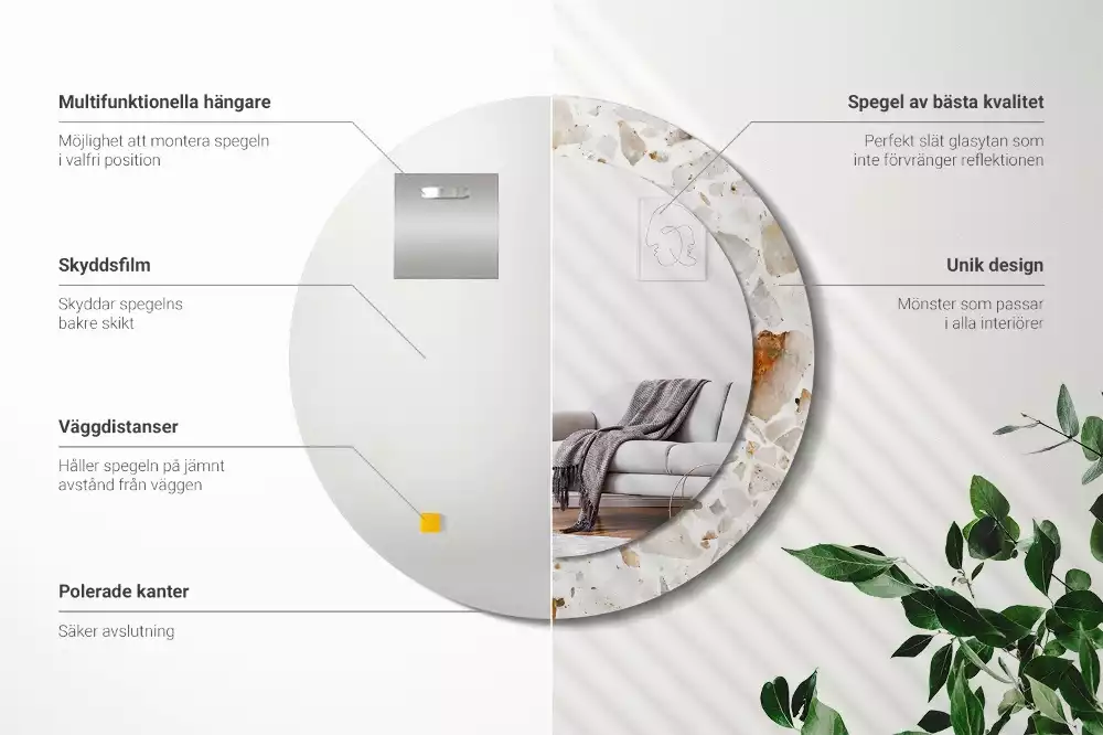 Oglindă rotundă ramă cu imprimeu Stil terrazzo