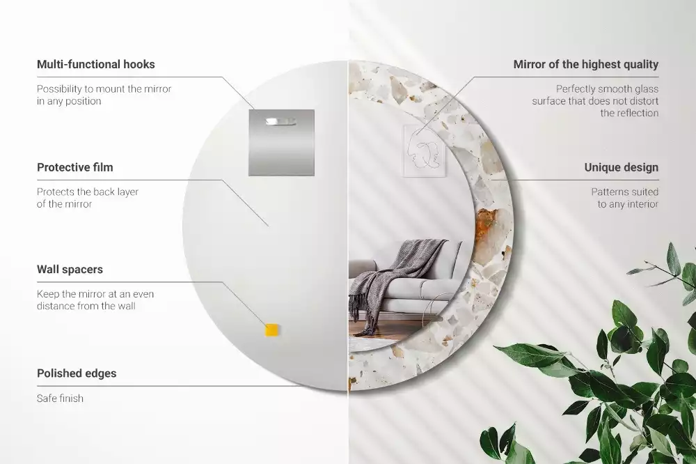 Oglindă rotundă ramă cu imprimeu Stil terrazzo