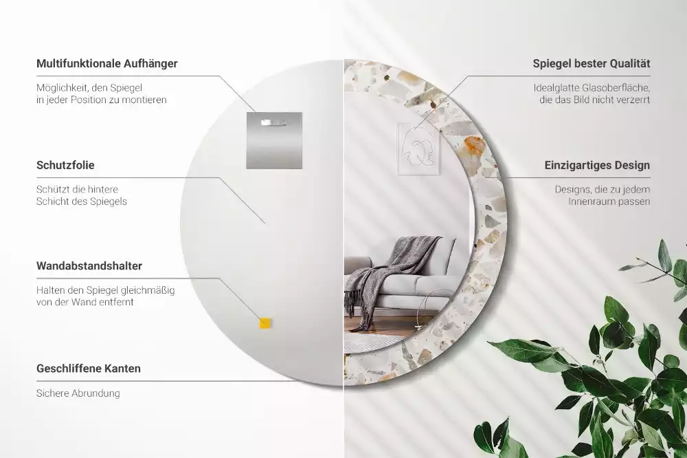 Oglindă rotundă ramă cu imprimeu Stil terrazzo