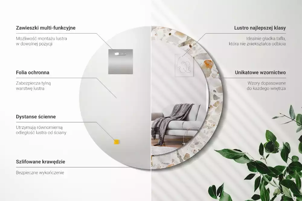 Oglindă rotundă ramă cu imprimeu Stil terrazzo