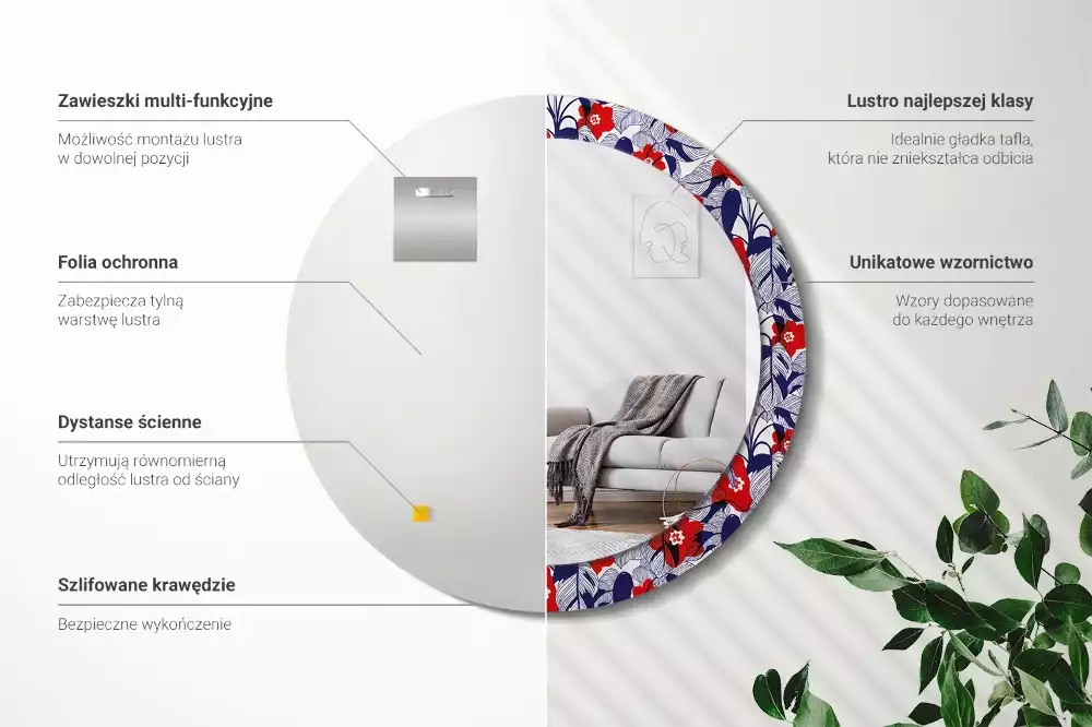 Oglindă cu decor rotundă Filodendroni