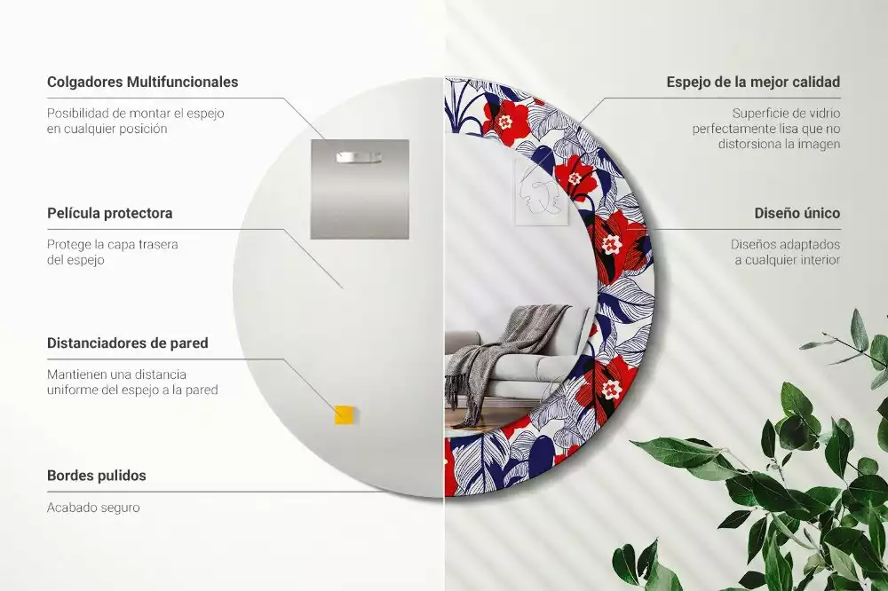 Oglindă cu decor rotundă Filodendroni