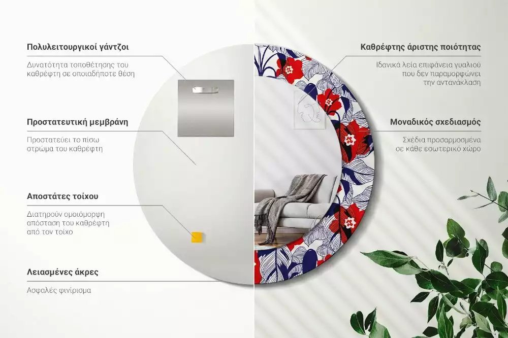 Oglindă cu decor rotundă Filodendroni