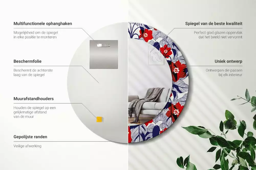 Oglindă cu decor rotundă Filodendroni