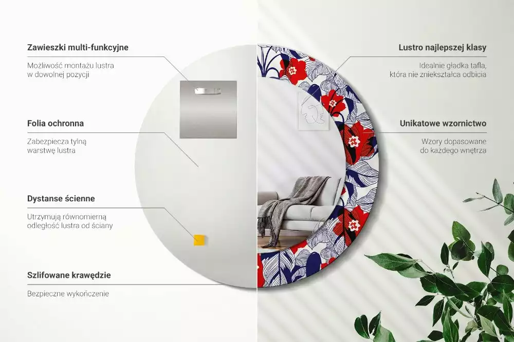 Oglindă cu decor rotundă Filodendroni