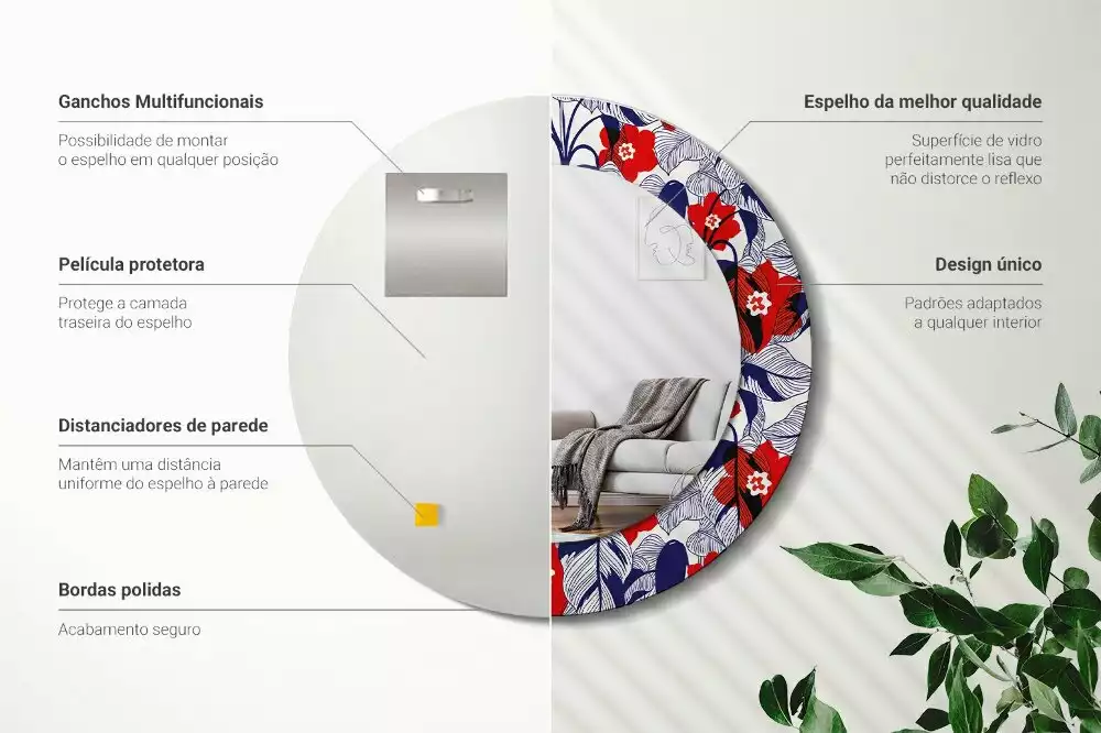 Oglindă cu decor rotundă Filodendroni