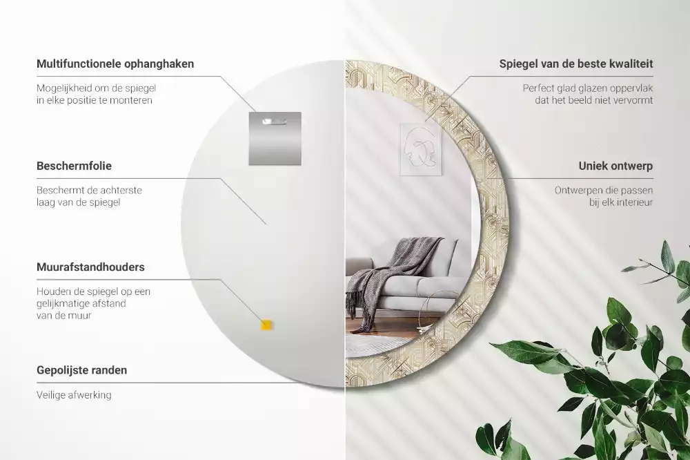 Oglindă rotundă imprimată Compoziție art deco