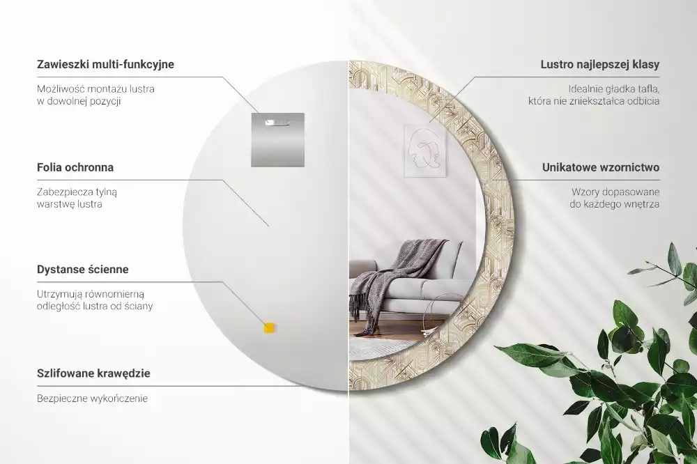 Oglindă rotundă imprimată Compoziție art deco