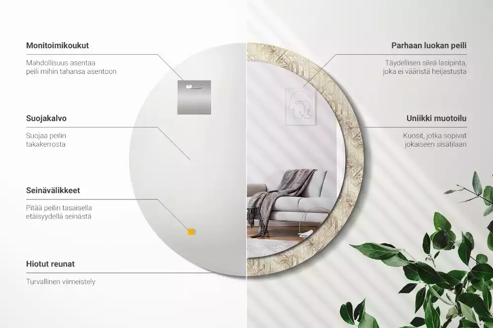 Oglindă rotundă imprimată Compoziție art deco