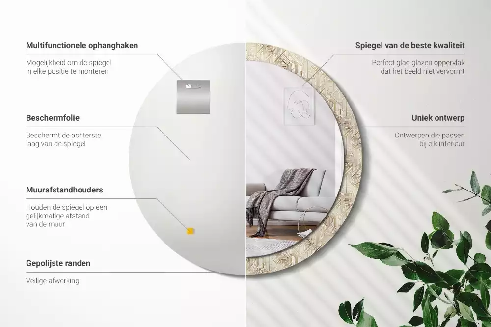 Oglindă rotundă imprimată Compoziție art deco