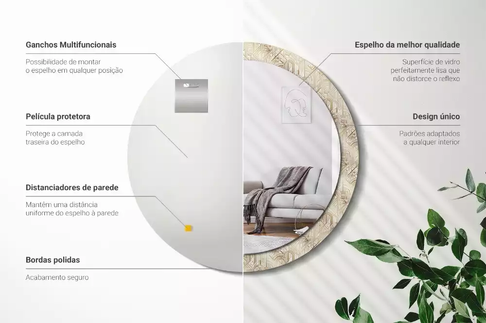 Oglindă rotundă imprimată Compoziție art deco