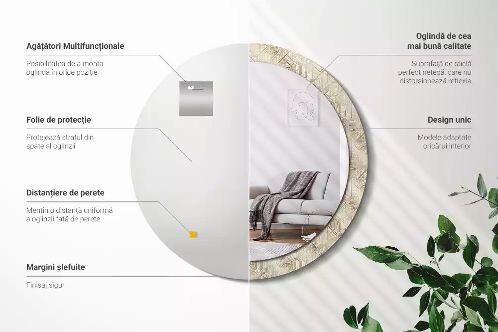 Oglindă rotundă imprimată Compoziție art deco