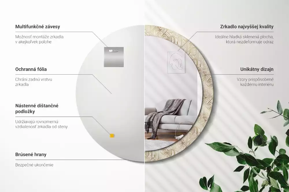 Oglindă rotundă imprimată Compoziție art deco