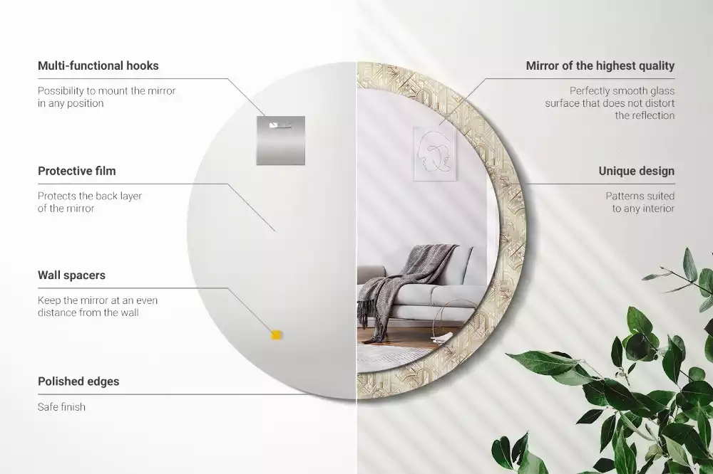 Oglindă rotundă imprimată Compoziție art deco